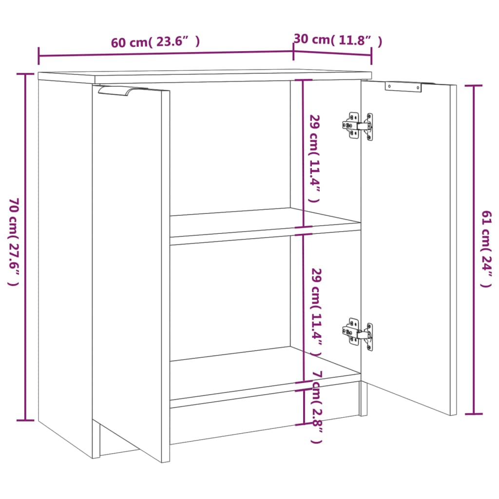 vidaXL 2 db füstös tölgyszínű szerelt fa tálalóasztal 60 x 30 x 70 cm