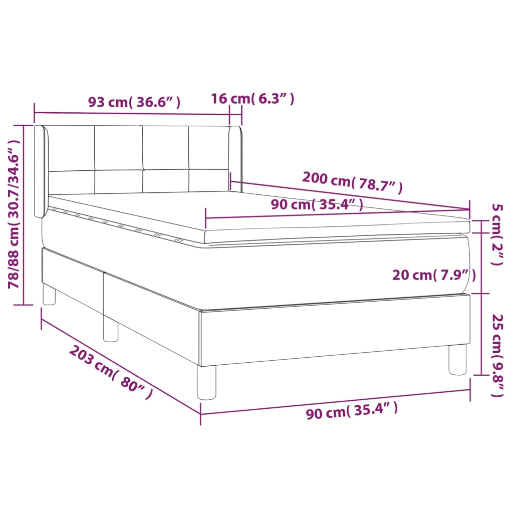 vidaXL tópszínű szövet rugós ágy matraccal 90 x 200 cm