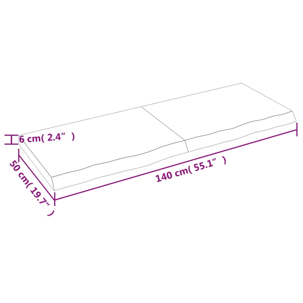 vidaXL kezeletlen tömör tölgyfa asztallap 140x50x(2-6) cm