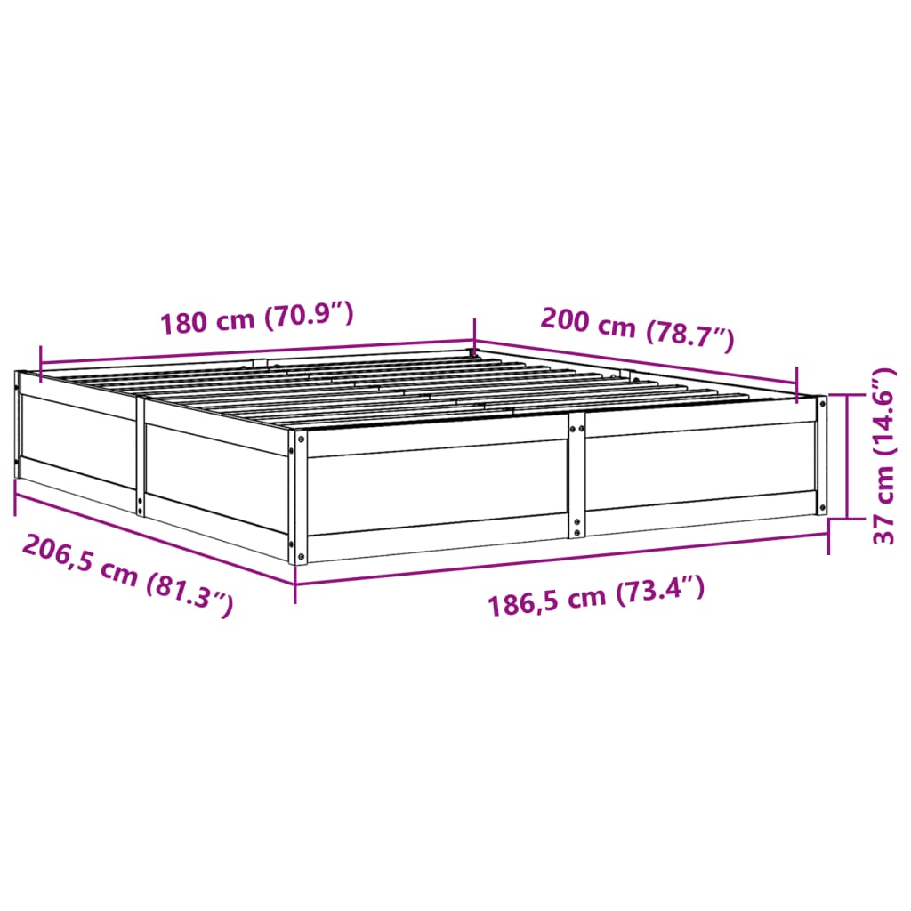 vidaXL tömör fenyőfa ágy matrac nélkül 180 x 200 cm