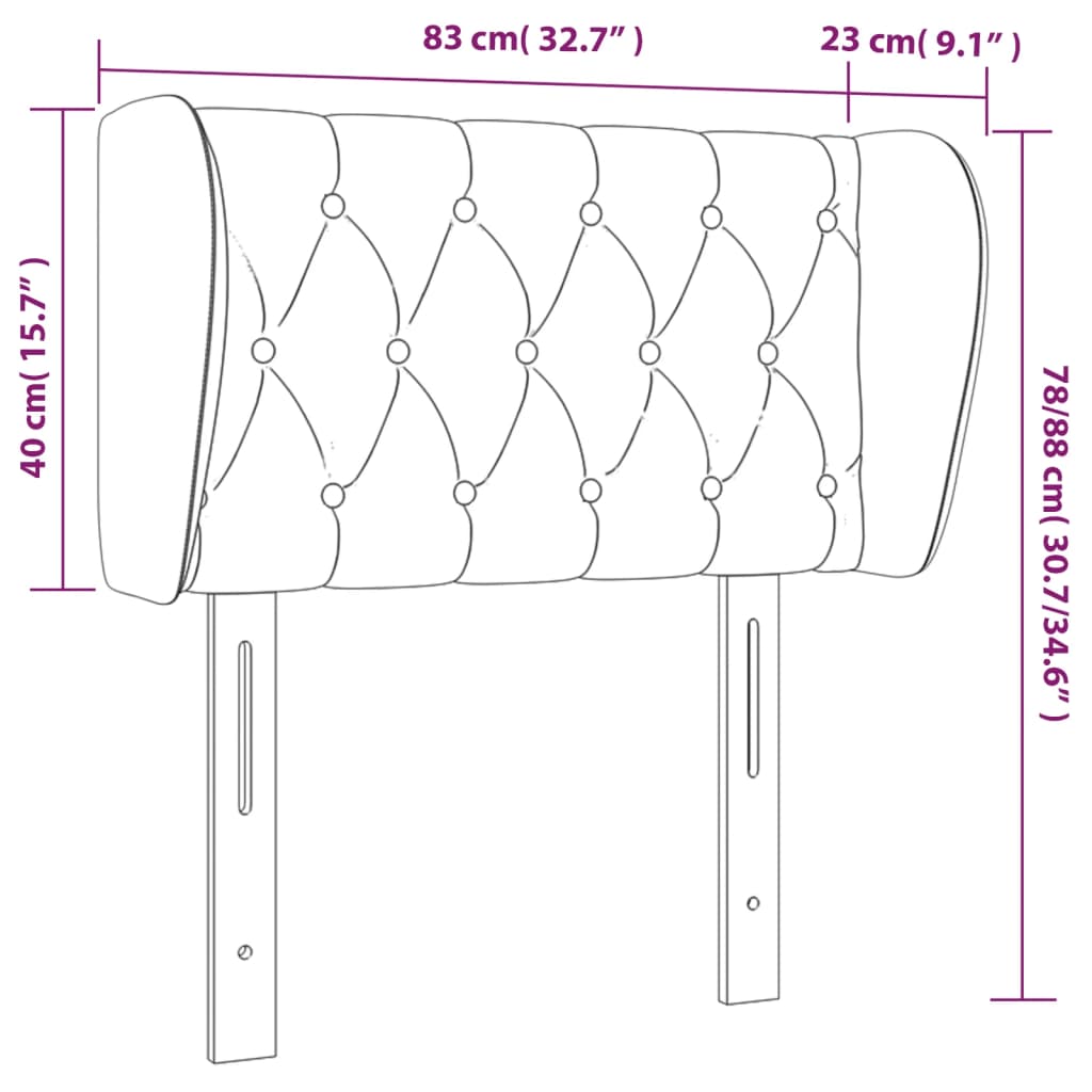 vidaXL sötétszürke bársony fejtámla szárnyakkal 203x23x78/88 cm