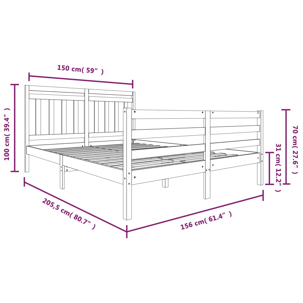 vidaXL tömör fa ágykeret 150 x 200 cm (King Size)