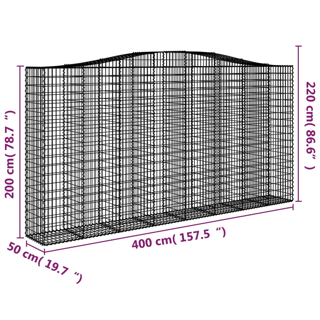 vidaXL 3 db íves horganyzott vas gabion kosár 400x50x200/220 cm