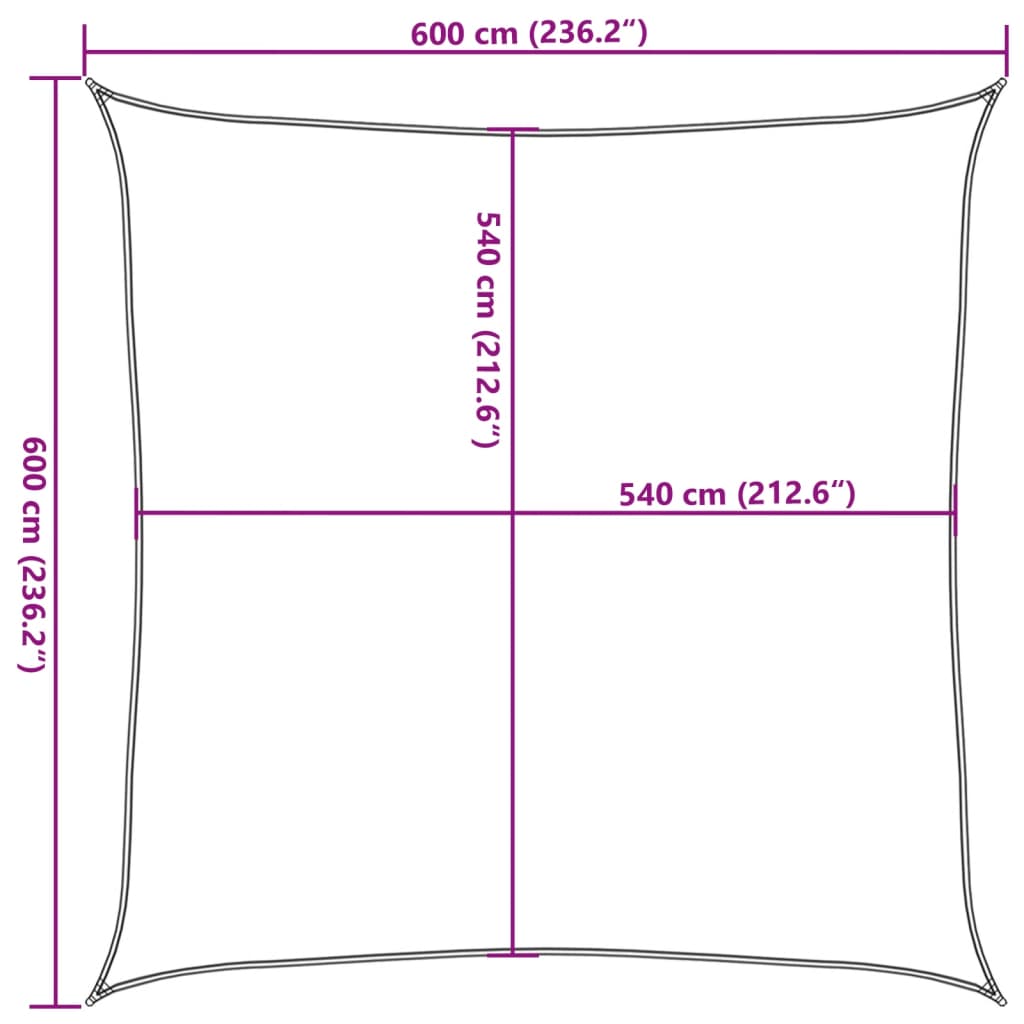 vidaXL homokszínű négyzet alakú HDPE napvitorla 160 g/m² 6 x 6 m