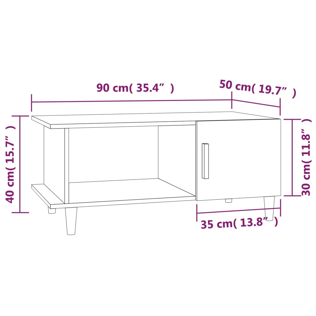 vidaXL füstös tölgy színű szerelt fa dohányzóasztal 90 x 50 x 40 cm