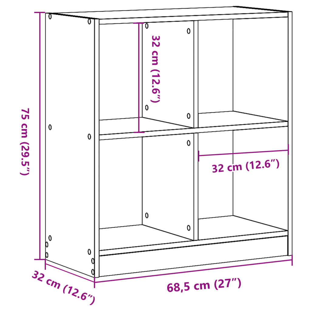 vidaXL betonszürke szerelt fa könyvespolc 68,5 x 32 x 75 cm