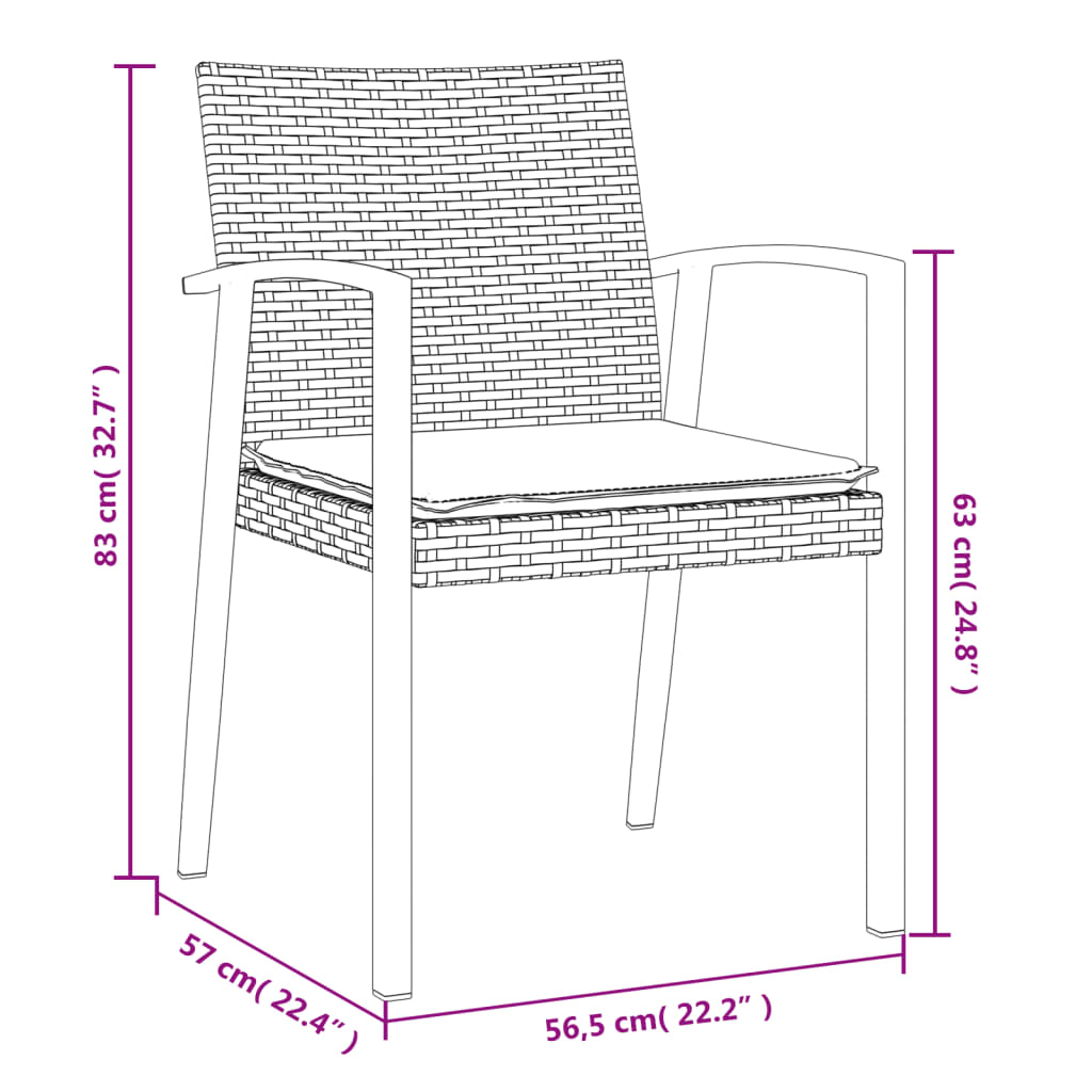 vidaXL 3 részes polyrattan és acél kerti étkezőgarnitúra párnával