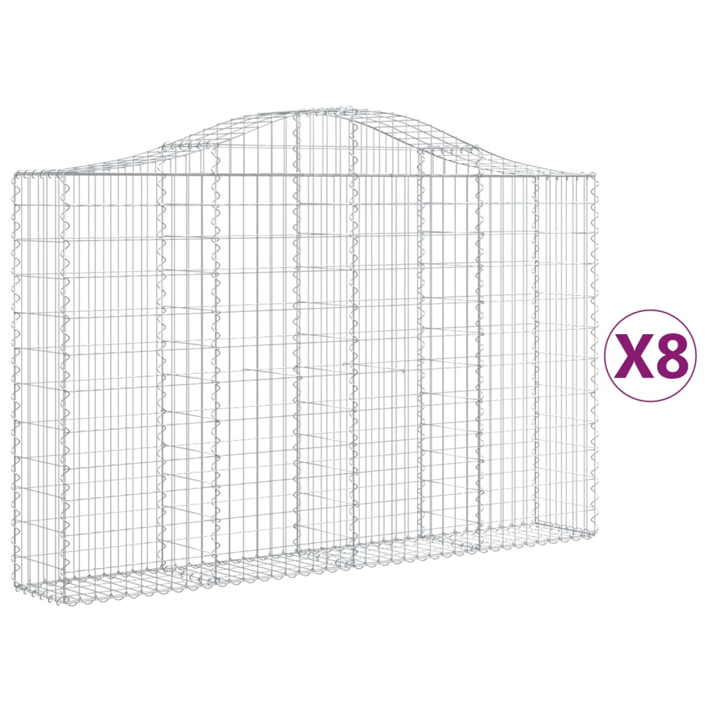 vidaXL 8 db íves horganyzott vas gabion kosár 200x30x120/140 cm