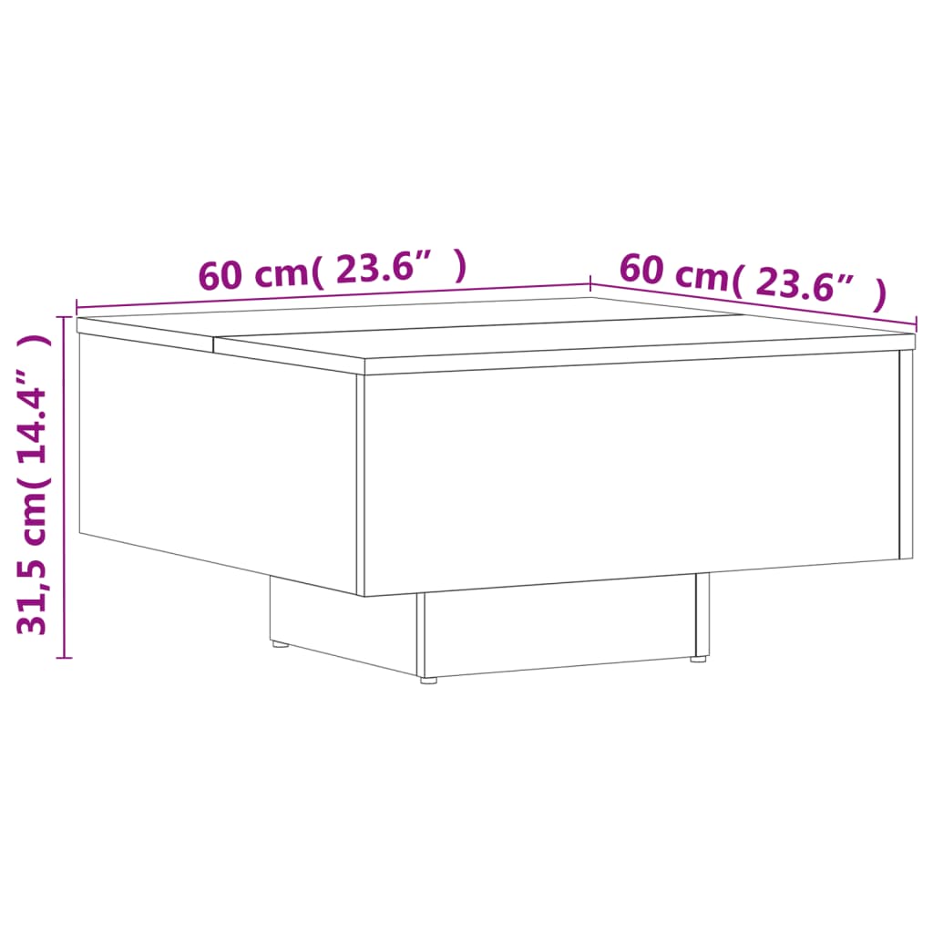 vidaXL fekete szerelt fa dohányzóasztal 60 x 60 x 31,5 cm