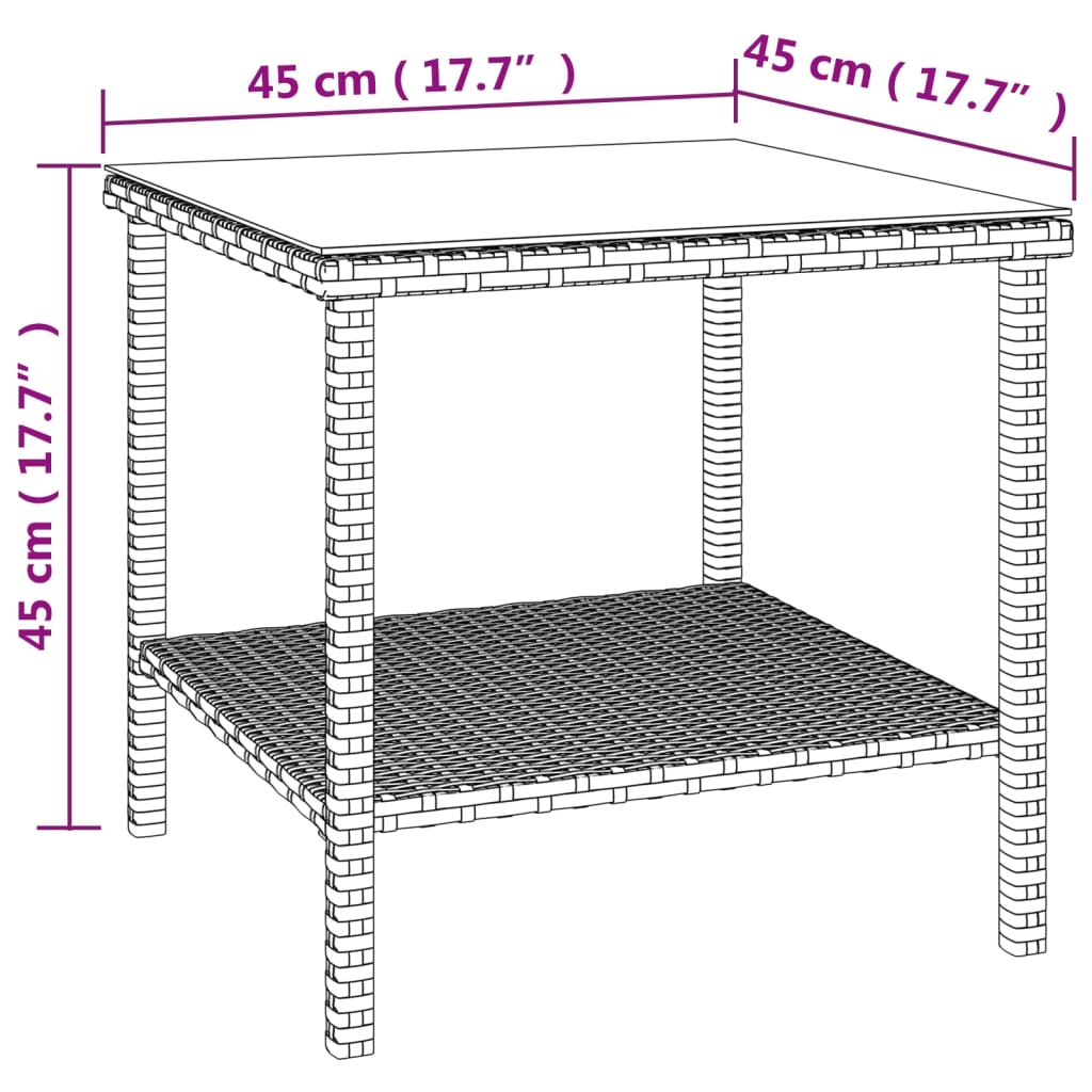 vidaXL barna polyrattan és edzett üveg kisasztal 45 x 45 x 45 cm