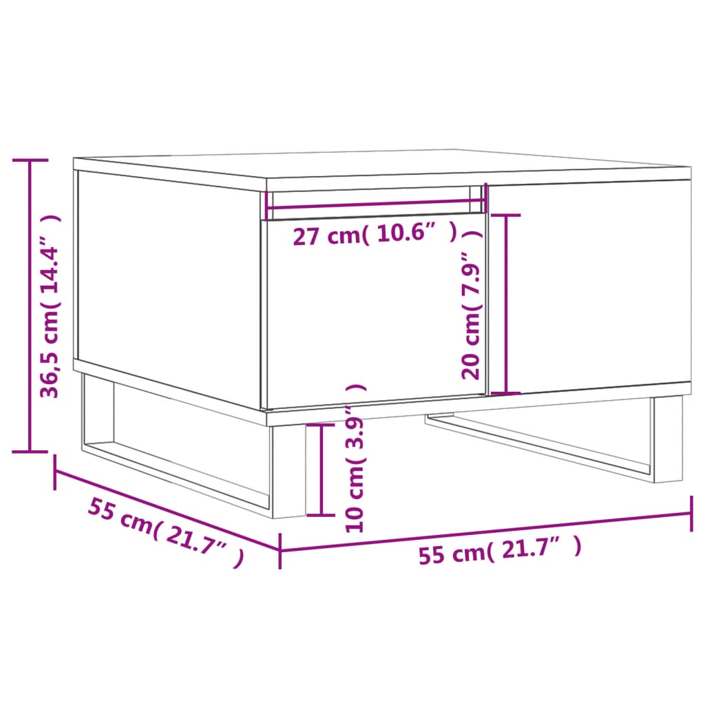 vidaXL fekete szerelt fa dohányzóasztal 55x55x36,5 cm