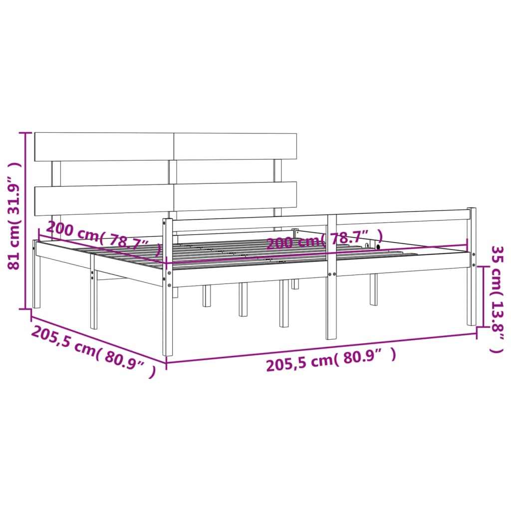 vidaXL tömör fa ágy időseknek fejtámlával 200x200 cm