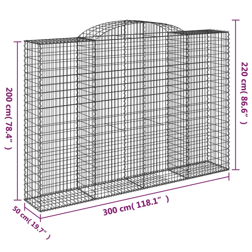 vidaXL 9 db íves horganyzott vas gabion kosár 300x50x200/220 cm