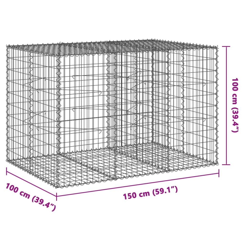 vidaXL horganyzott vas gabion kosár fedéllel 150 x 100 x 100 cm