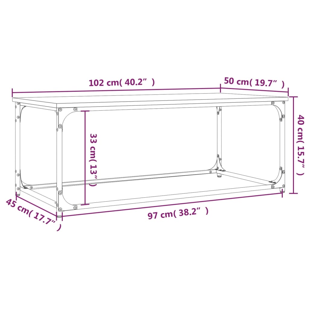 vidaXL sonoma tölgy szerelt fa és vas dohányzóasztal 102 x 50 x 40 cm