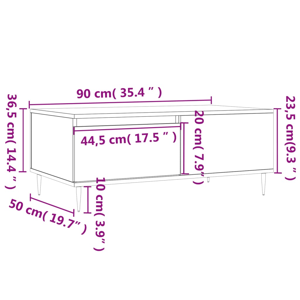 vidaXL fekete szerelt fa dohányzóasztal 90x50x36,5 cm