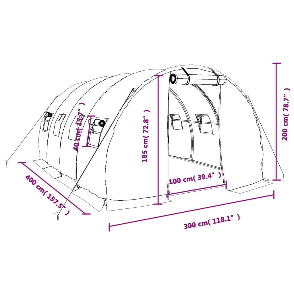 vidaXL zöld acélvázas melegház 12 m² 4 x 3 x 2 m