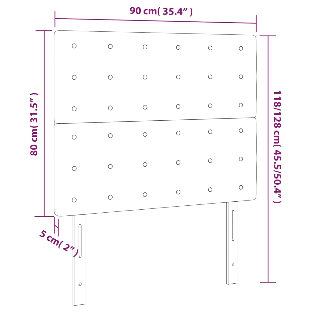 vidaXL fekete bársony LED-es fejtámla 90x5x118/128 cm