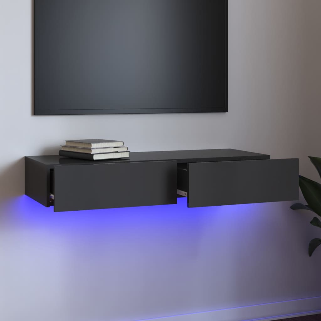 vidaXL magasfényű szürke TV-szekrény LED-lámpákkal 90 x 35 x 15,5 cm