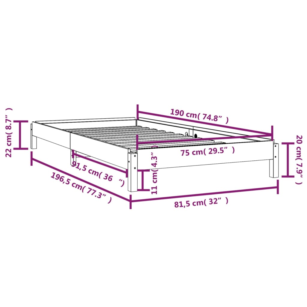 vidaXL tömör fenyőfa egymásra rakható ágy 75x190 cm