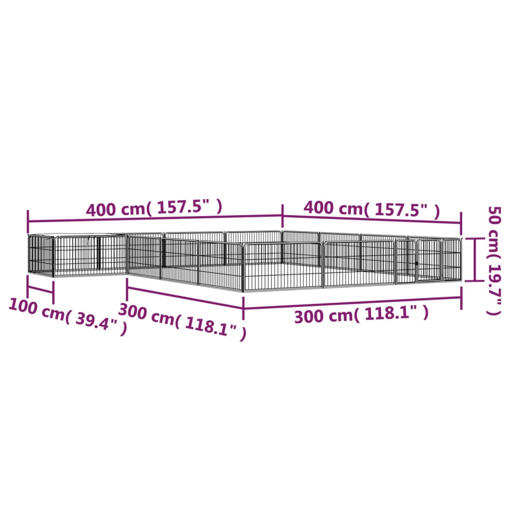 vidaXL 16-paneles fekete porszórt acél kutyakennel 100 x 50 cm