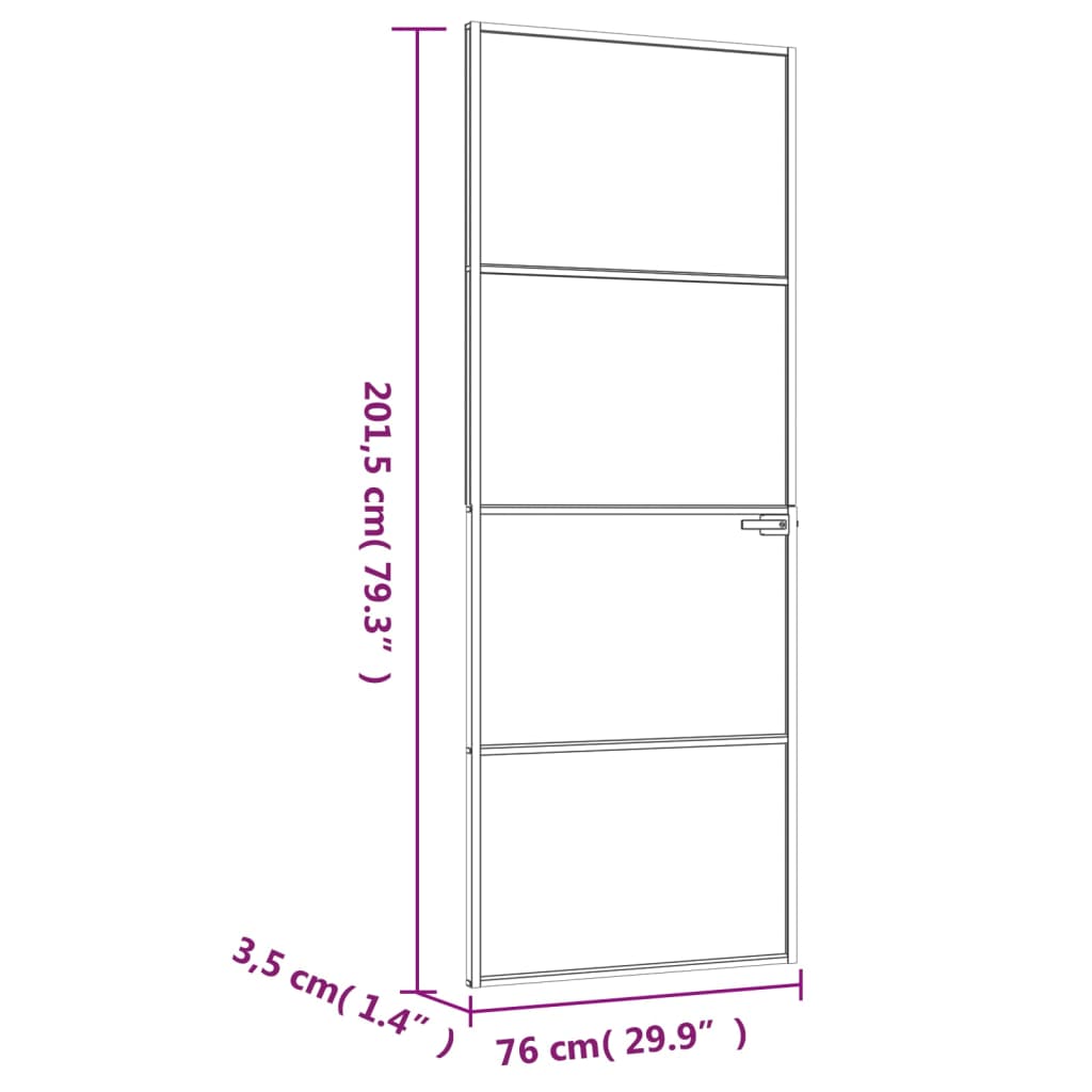 vidaXL fehér edzett üveg és alumínium vékony beltéri ajtó 76x201,5 cm