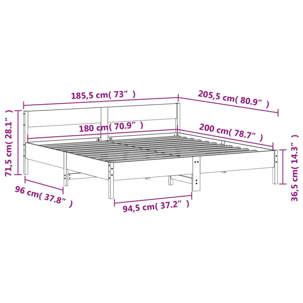 vidaXL fehér tömör fenyőfa ágy matrac nélkül 180 x 200 cm