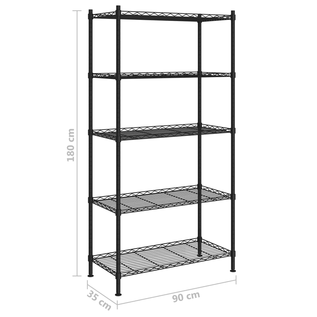 vidaXL 5 szintes fekete tárolópolc 90 x 35 x 180 cm 250 kg