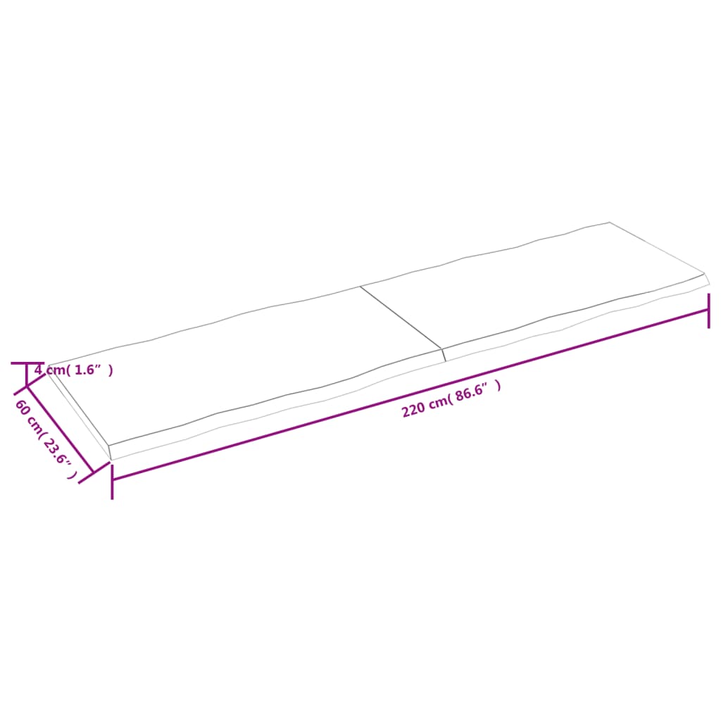 vidaXL kezeletlen tömör fa asztallap 220x60x(2-4) cm