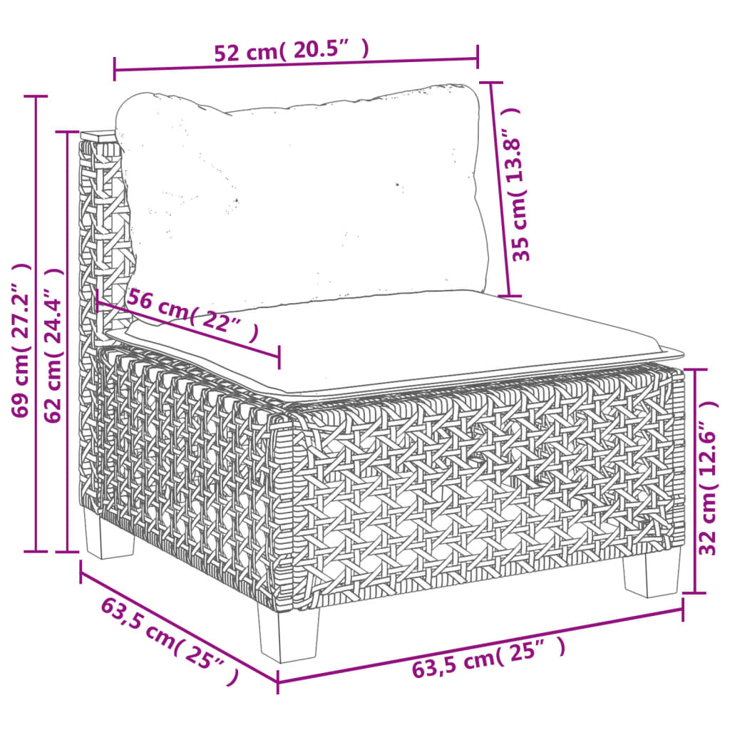 vidaXL 11 részes fekete polyrattan kerti ülőgarnitúra párnákkal