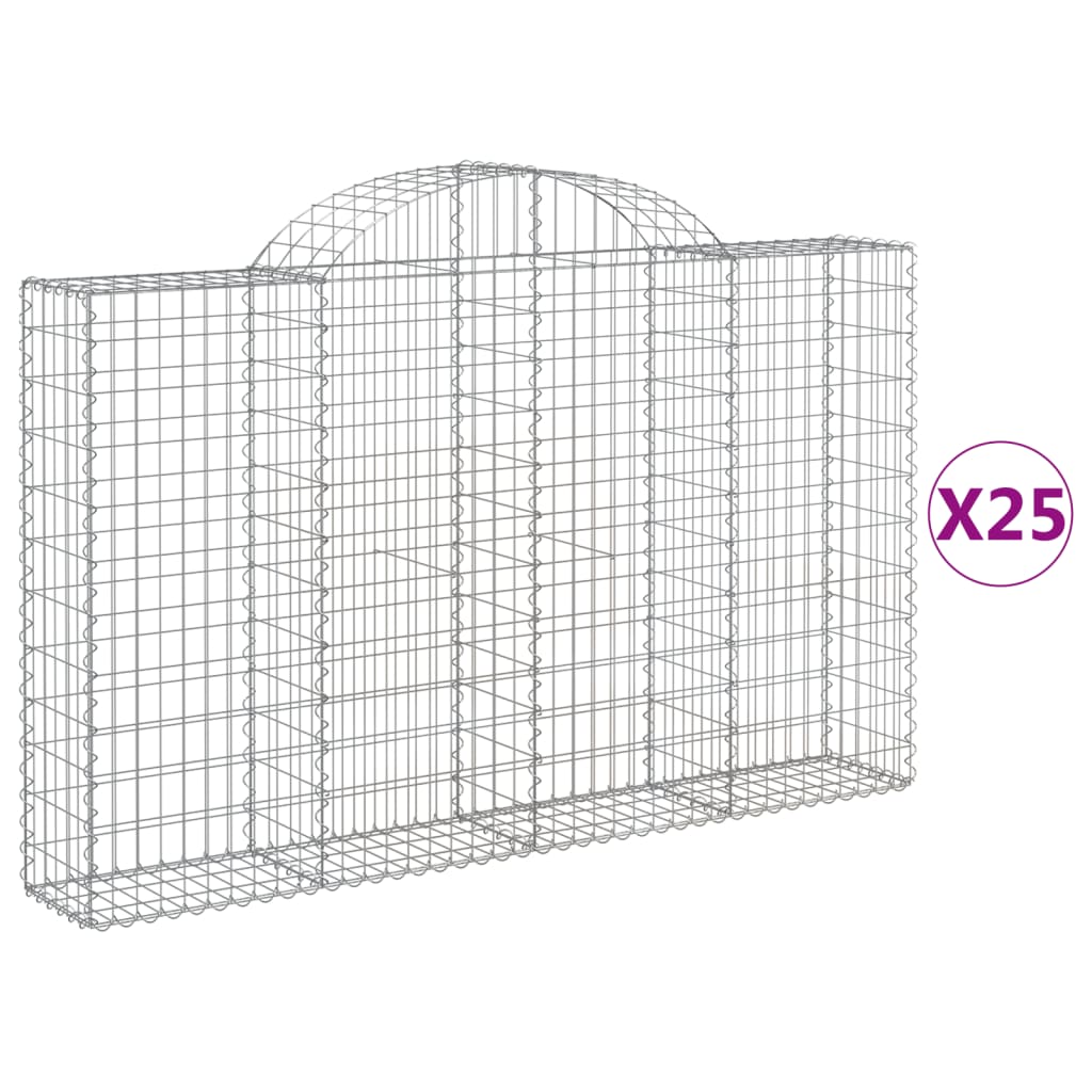 vidaXL 25 db íves horganyzott vas gabion kosár 200x30x120/140 cm