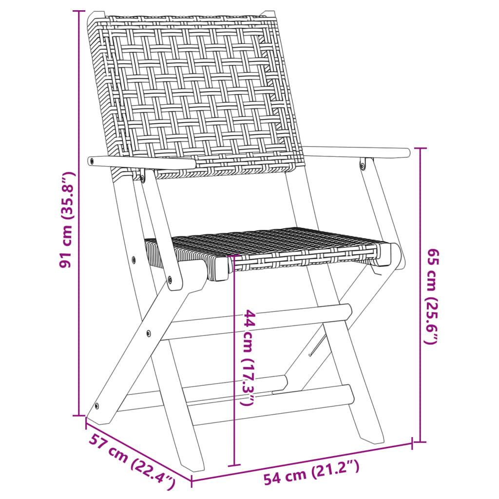 vidaXL 3 részes fekete polyrattan és tömör fa bisztrószett