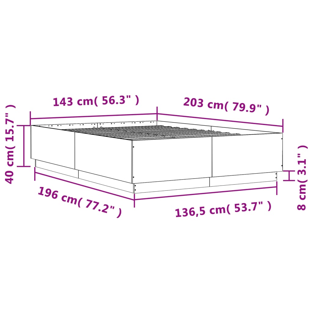 vidaXL szürke sonoma színű szerelt fa ágykeret LED-del 140x200 cm