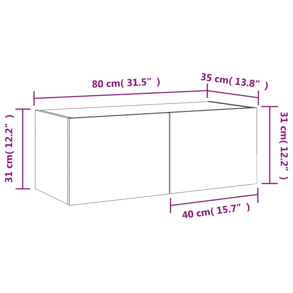 vidaXL barna tölgyszínű fali TV-szekrény LED-del 80x35x31 cm