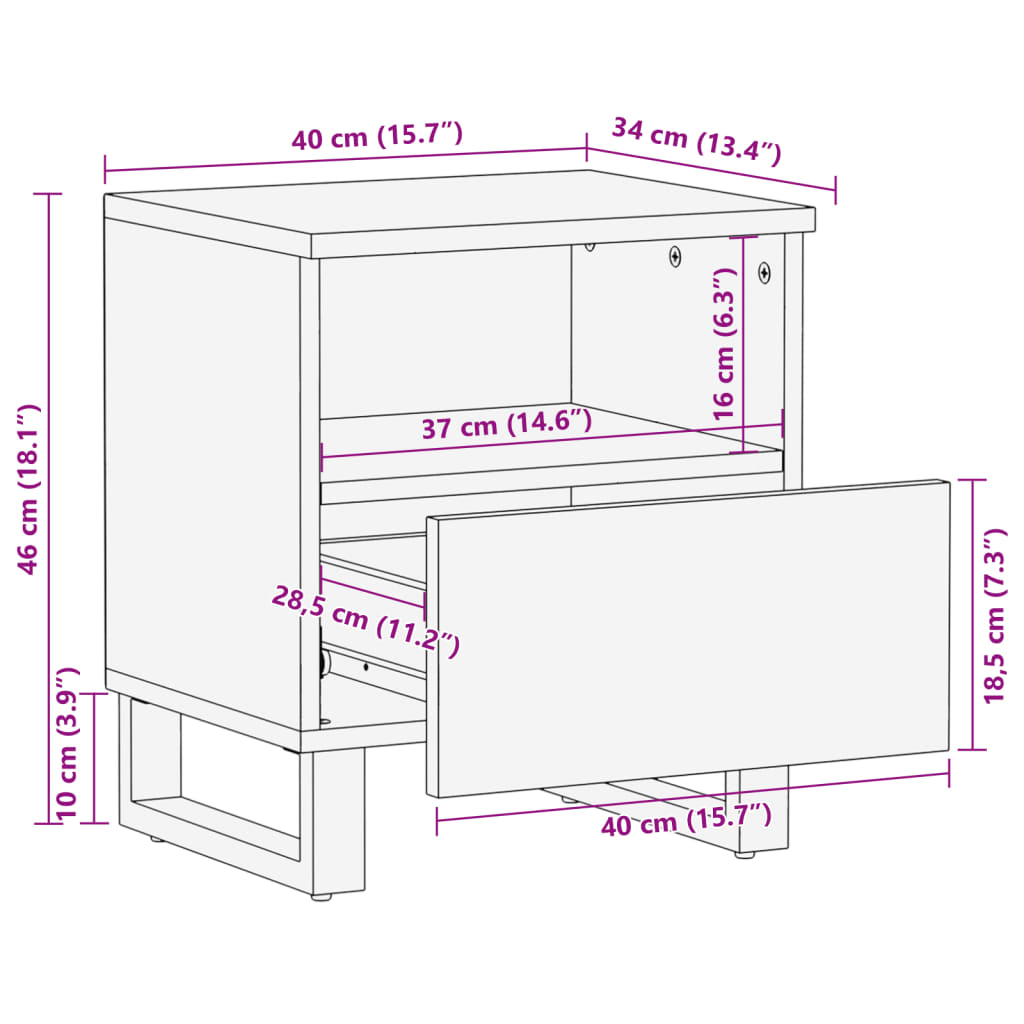 vidaXL 2 db fehérített tömör mangófa éjjeliszekrény 40 x 34 x 46 cm