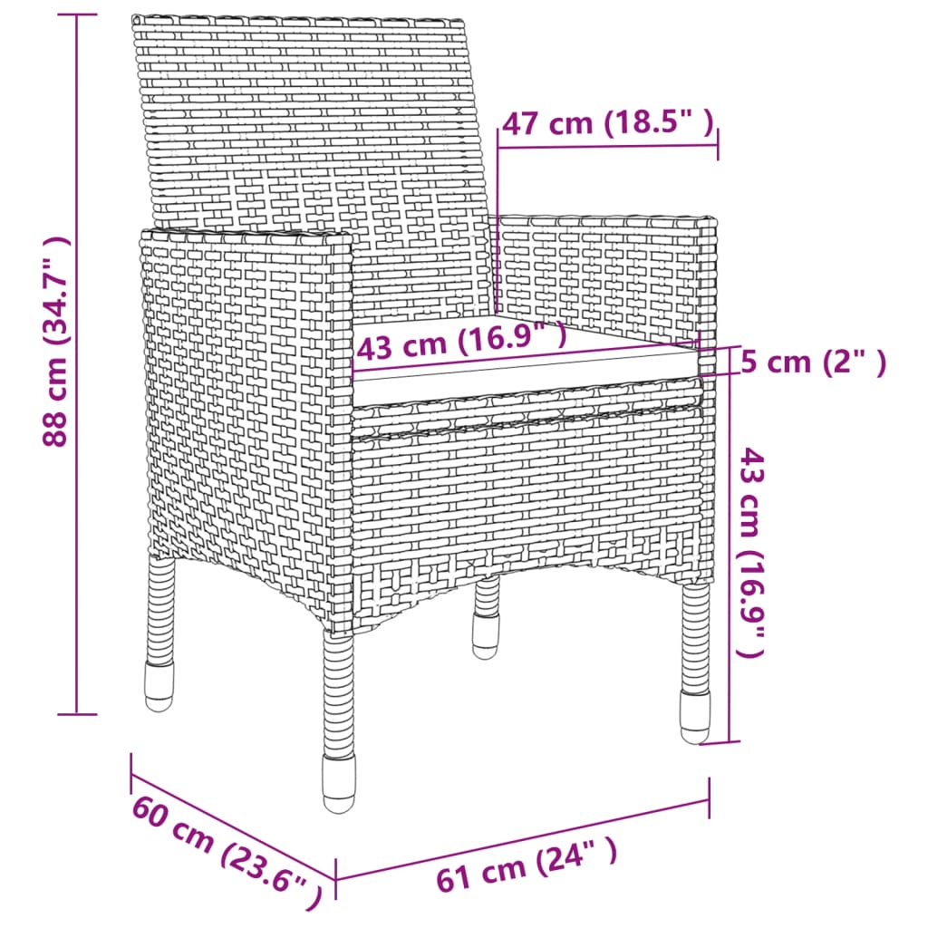 vidaXL 5 részes szürke polyrattan kültéri étkezőgarnitúra párnákkal