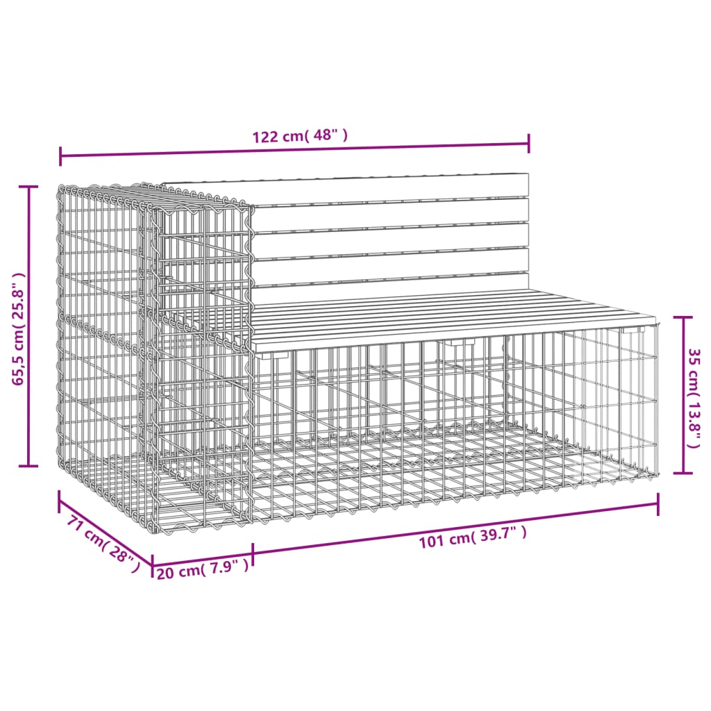 vidaXL tömör duglászfenyő gabion kerti pad 122 x 71 x 65,5 cm