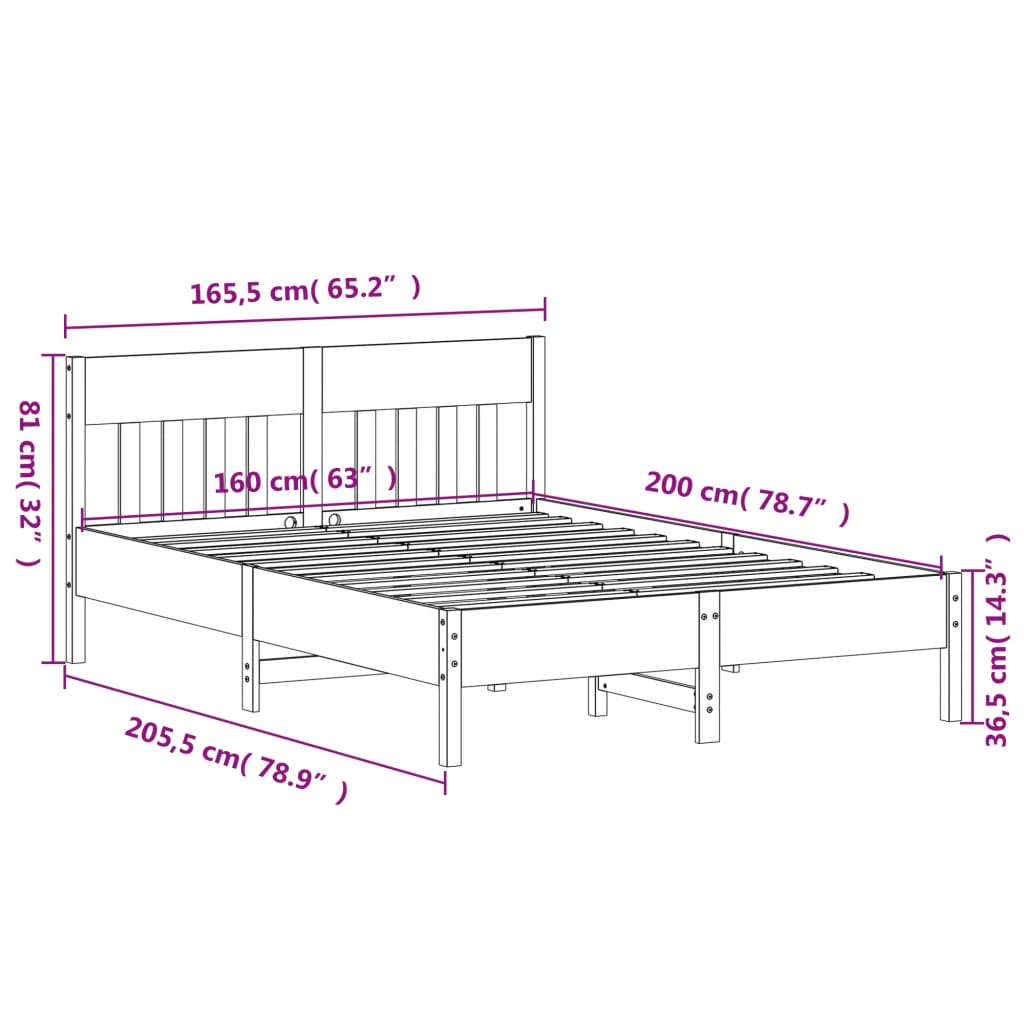 vidaXL viaszbarna tömör fenyőfa ágy matrac nélkül 160 x 200 cm