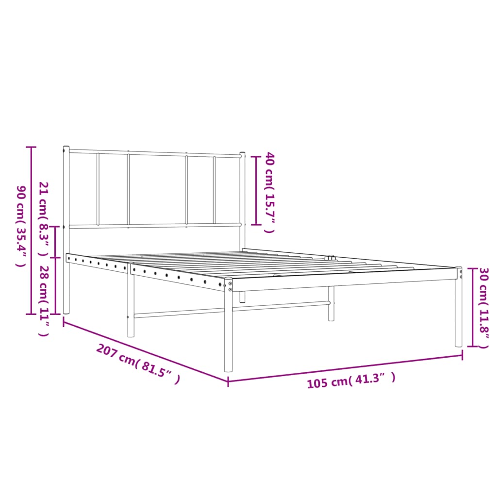 vidaXL fekete fém ágykeret fejtámlával 100 x 200 cm