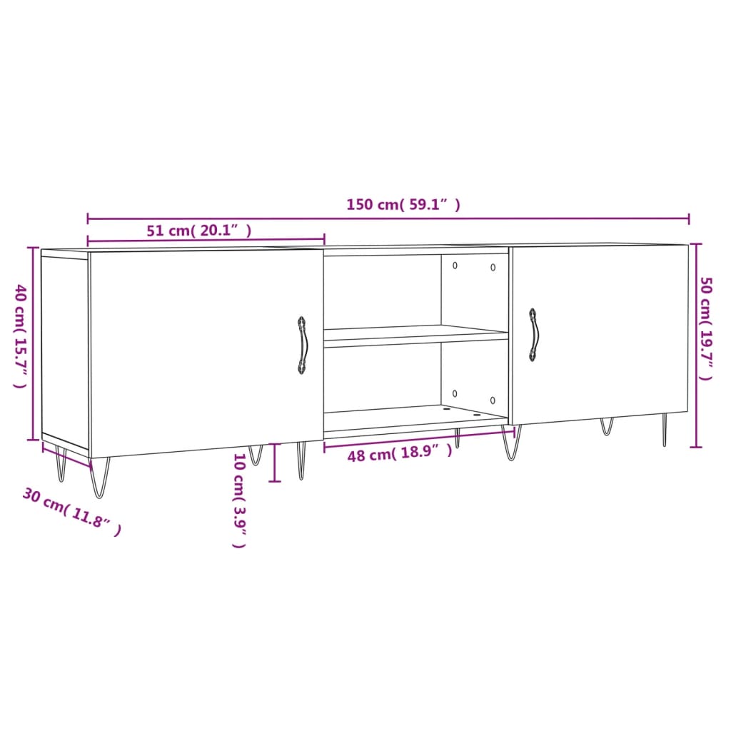 vidaXL betonszürke szerelt fa TV-szekrény 150 x 30 x 50 cm