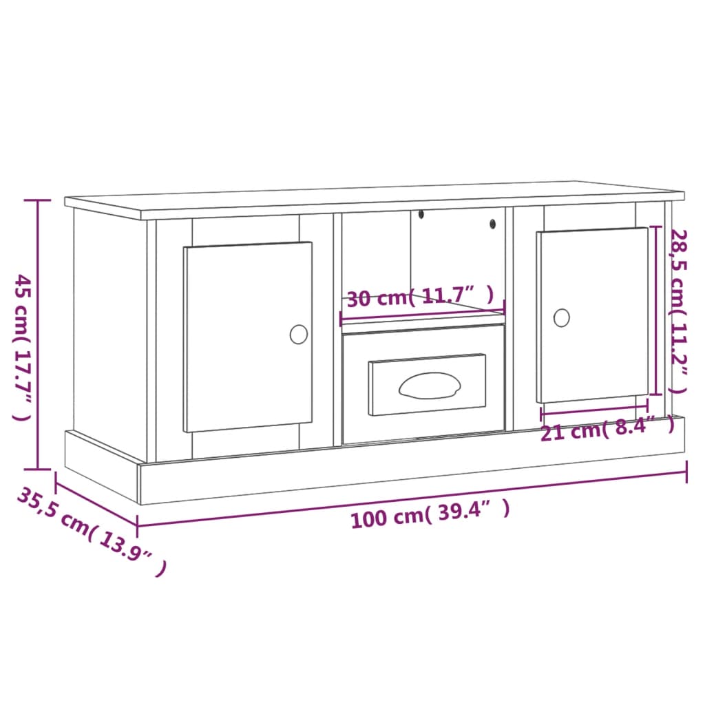 vidaXL sonoma tölgy színű szerelt fa fali TV-szekrény 100x35,5x45 cm