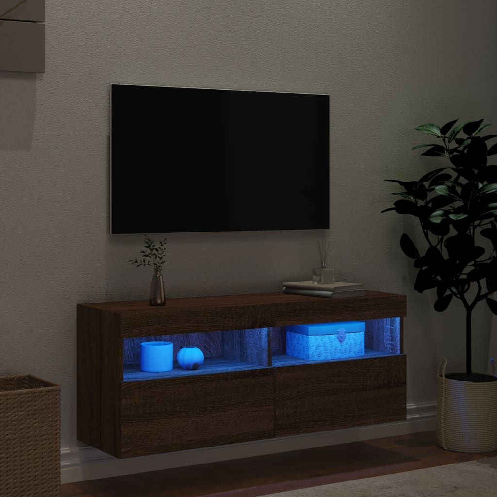 vidaXL barna tölgyszínű fali TV-szekrény LED-del 100x30x40 cm