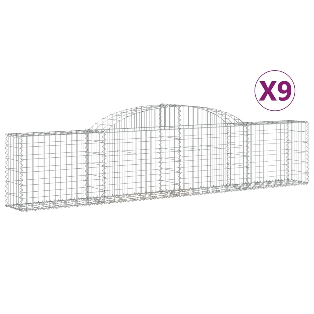 vidaXL 9 db íves horganyzott vas gabion kosár 300x30x60/80 cm