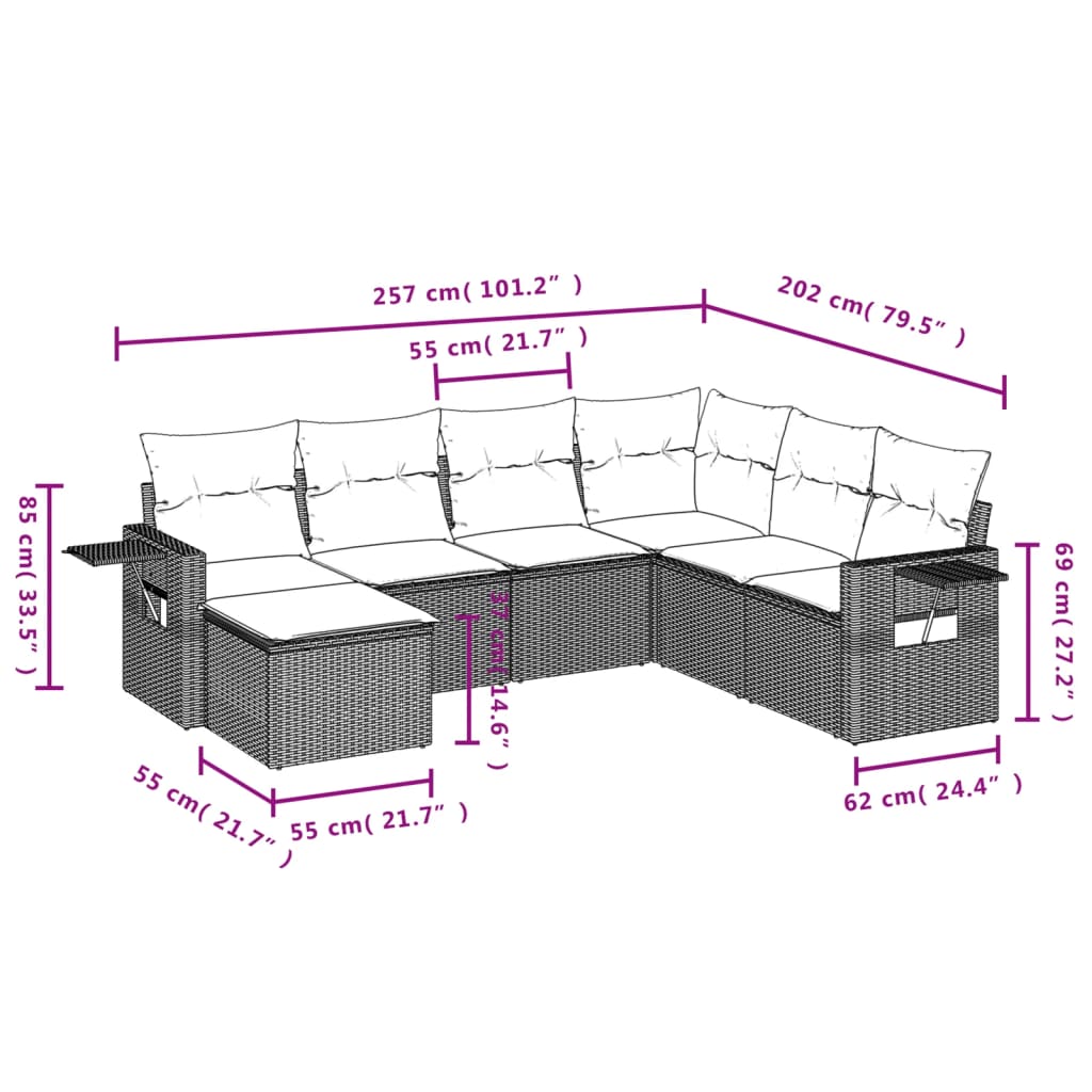 vidaXL 7 részes szürke polyrattan kerti ülőgarnitúra párnákkal