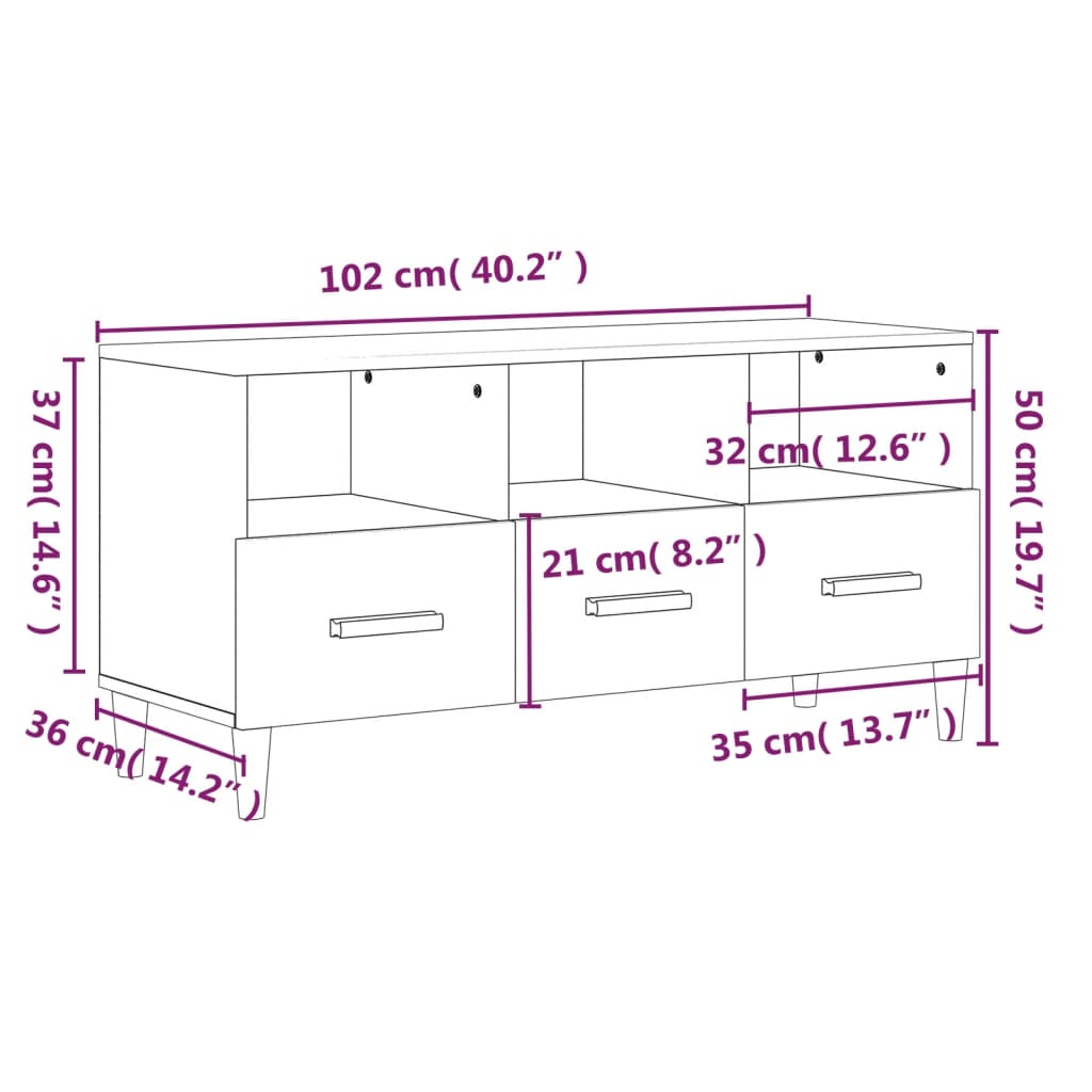 vidaXL fekete szerelt fa TV-szekrény 102 x 36 x 50 cm