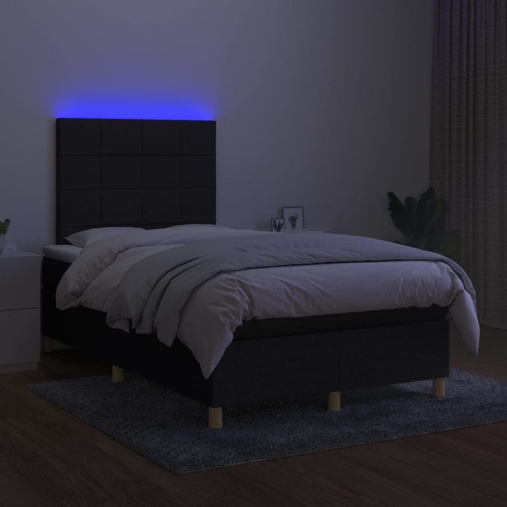 vidaXL fekete szövet rugós és LED-es ágy matraccal 120 x 200 cm