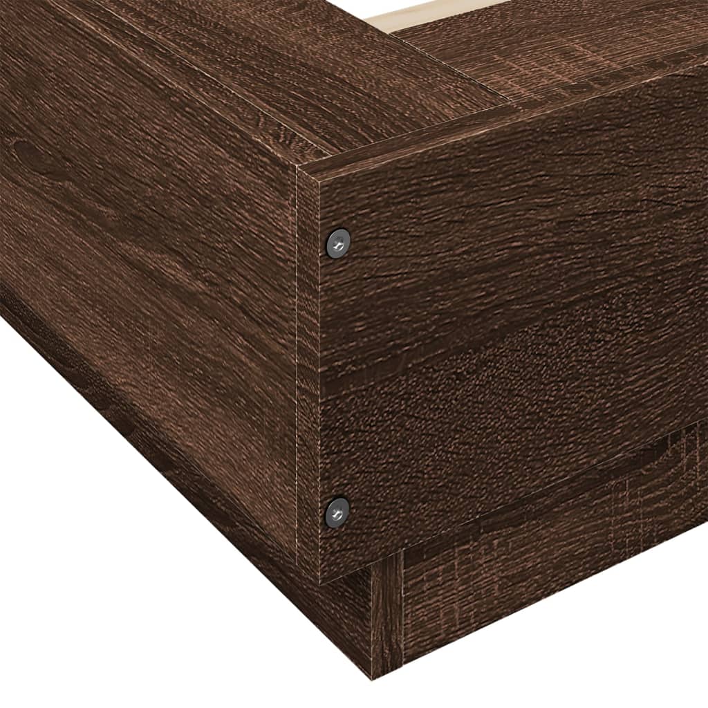 vidaXL barna tölgyszínű szerelt fa ágykeret LED-del 90 x 200 cm