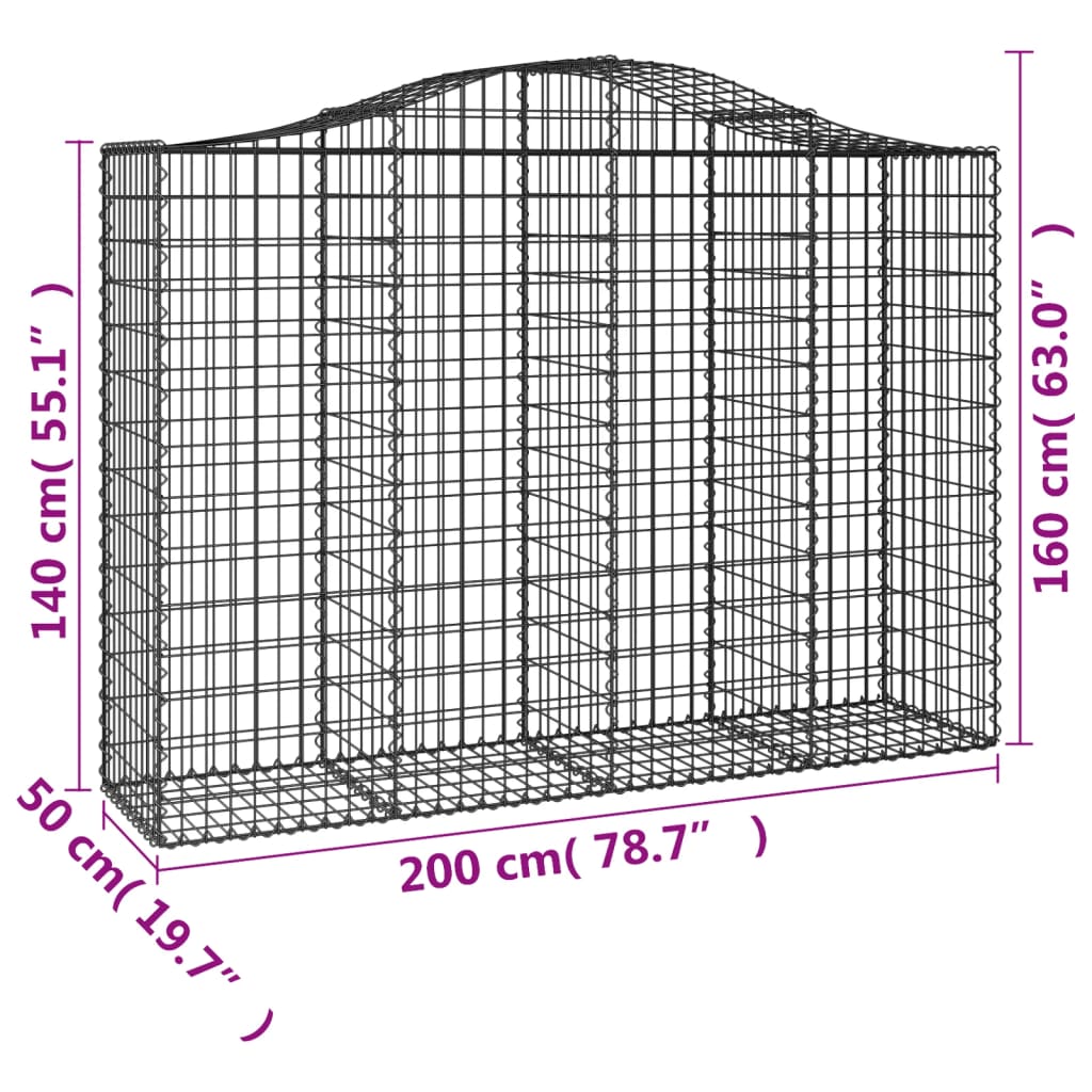 vidaXL 2 db íves horganyzott vas gabion kosár 200x50x140/160 cm