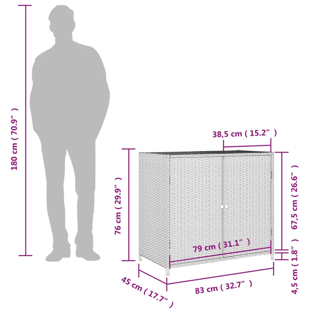 vidaXL szürke polyrattan kerti tárolószekrény 83x45x76 cm