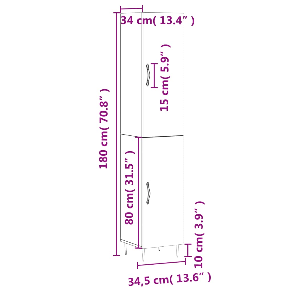 vidaXL szürke sonoma szerelt fa magasszekrény 34,5 x 34 x 180 cm